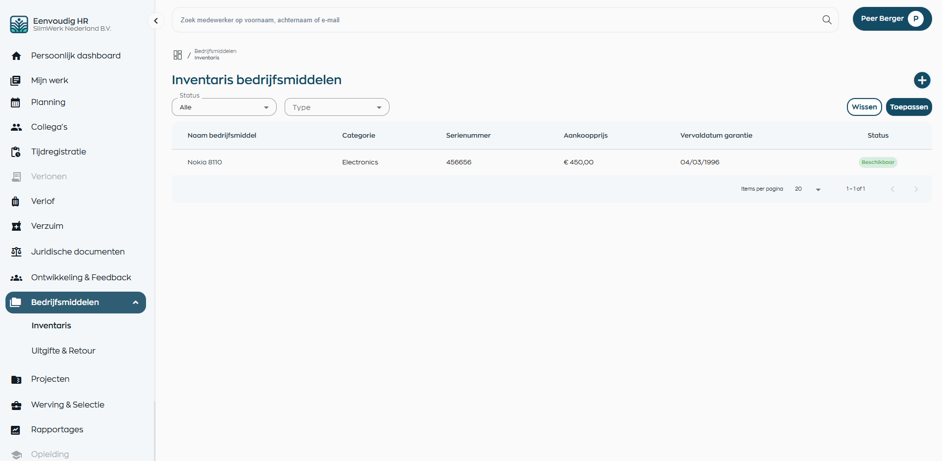 Overzicht en details van bedrijfsmiddelen