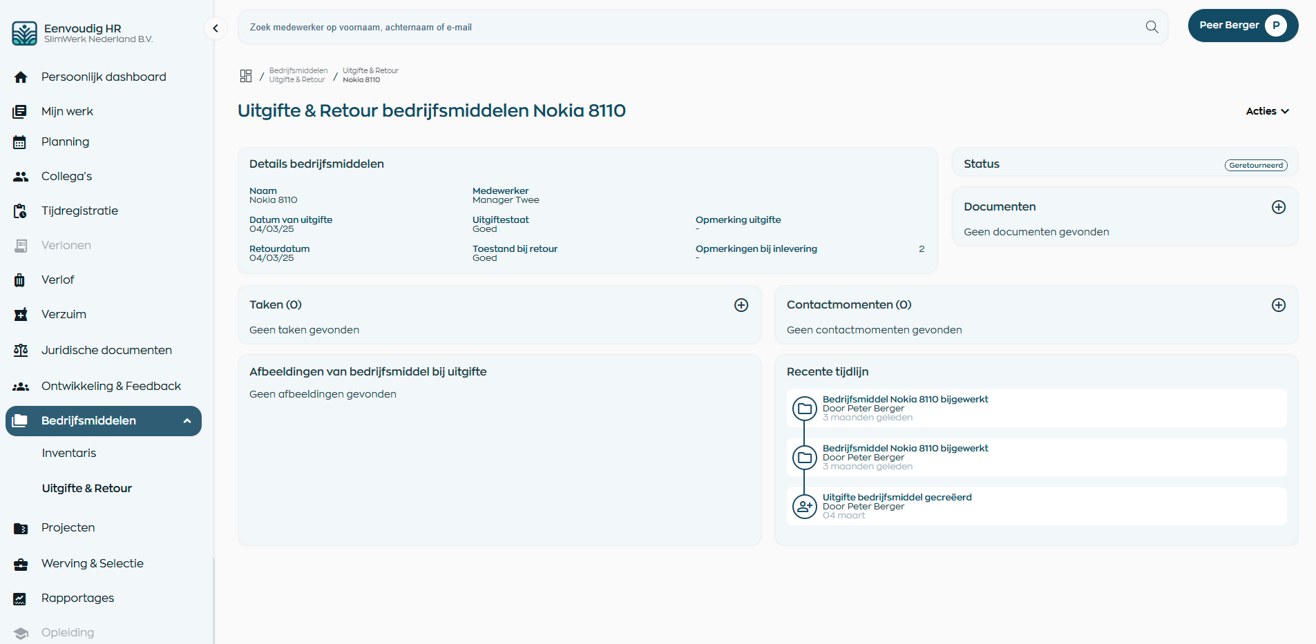 Uitgifte en retour van middelen registreren