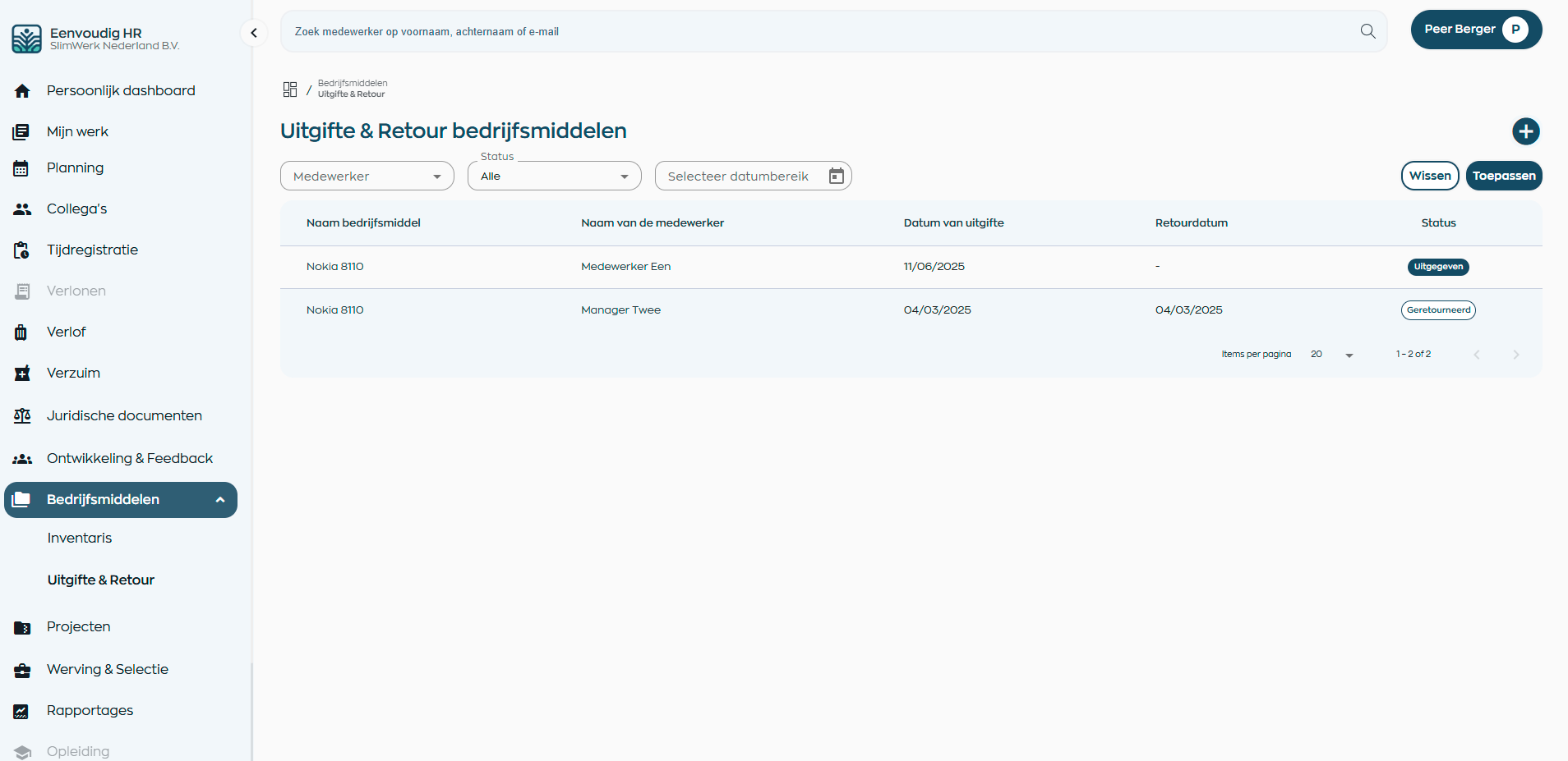 Historie en status van bedrijfsmiddelen