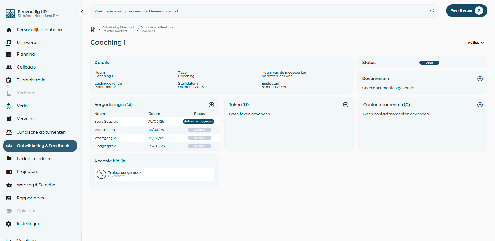 Vergaderoverzicht en vragen per gesprek