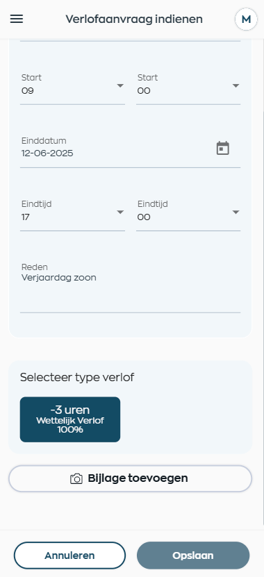 Verlofaanvraag simpel vanuit de medewerker app of in de office app