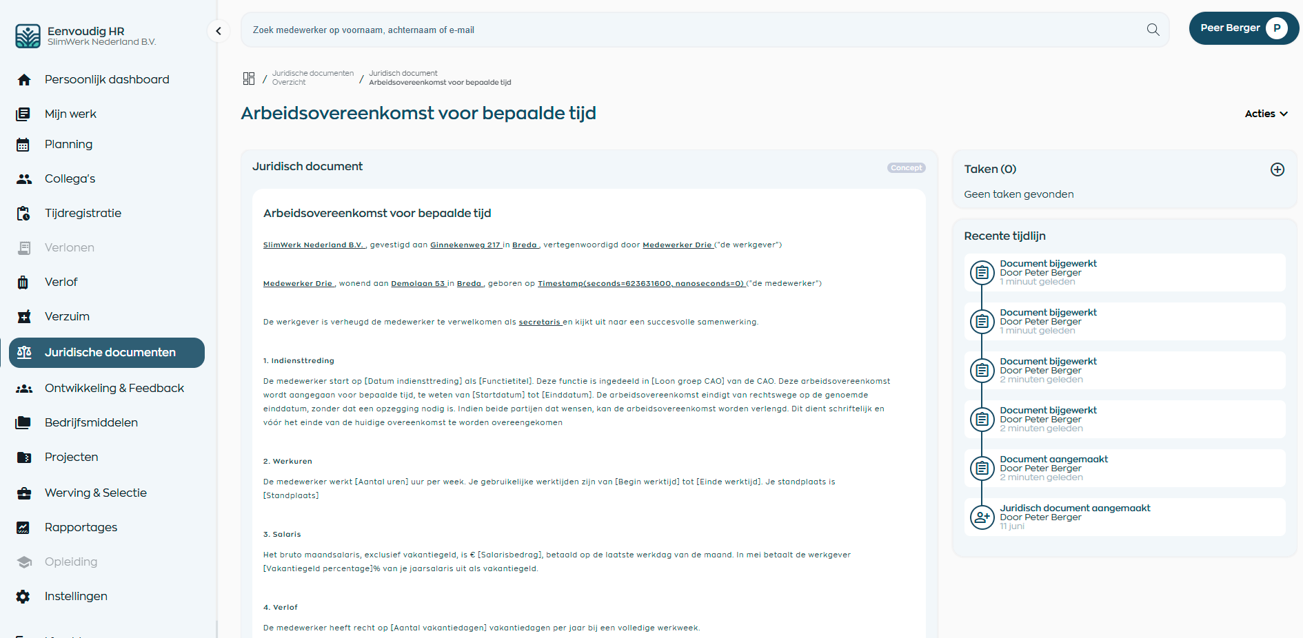 Voorbeeld en status van juridisch document
