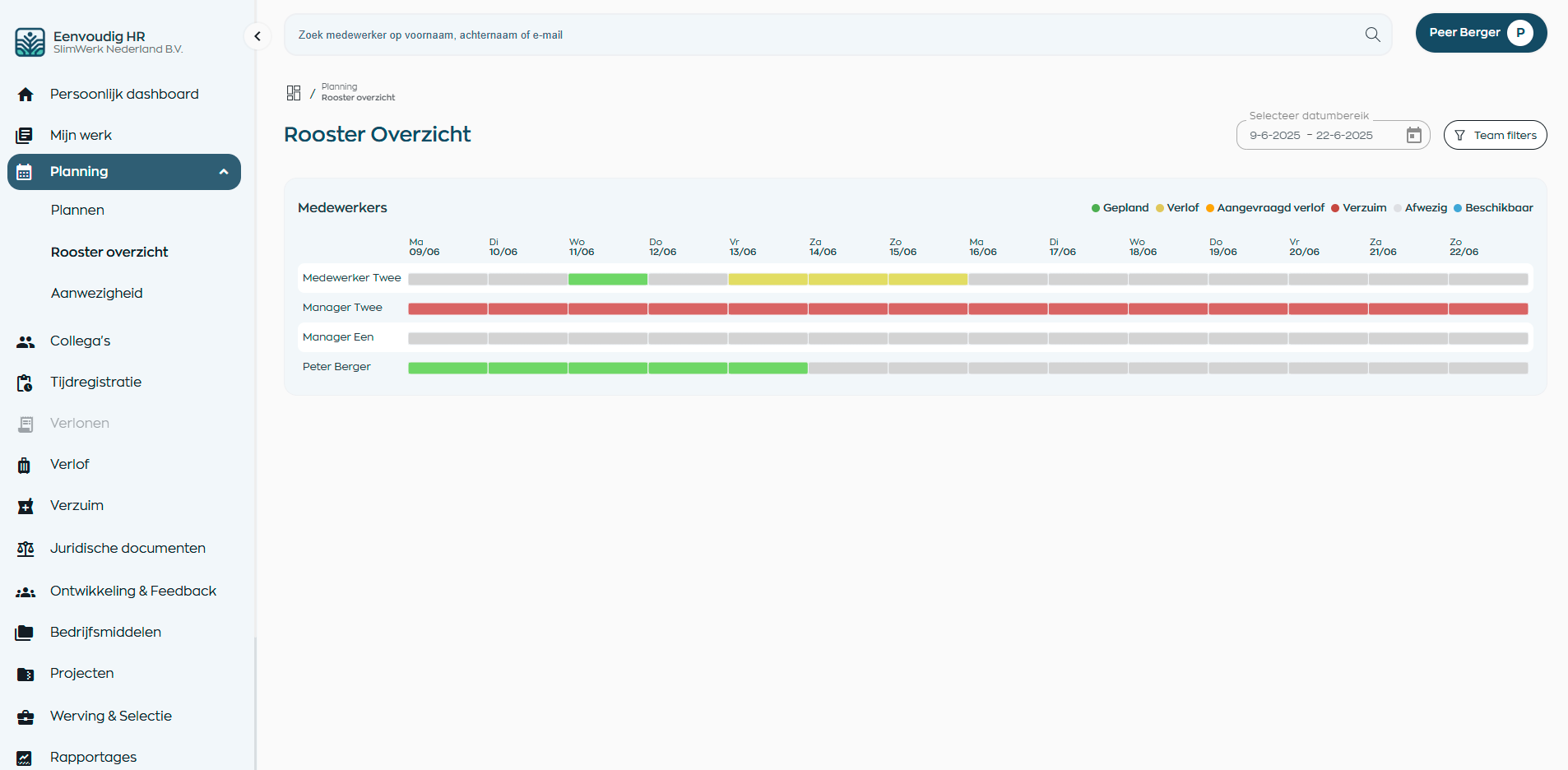 Beschikbaarheidskalender en roosterplanning