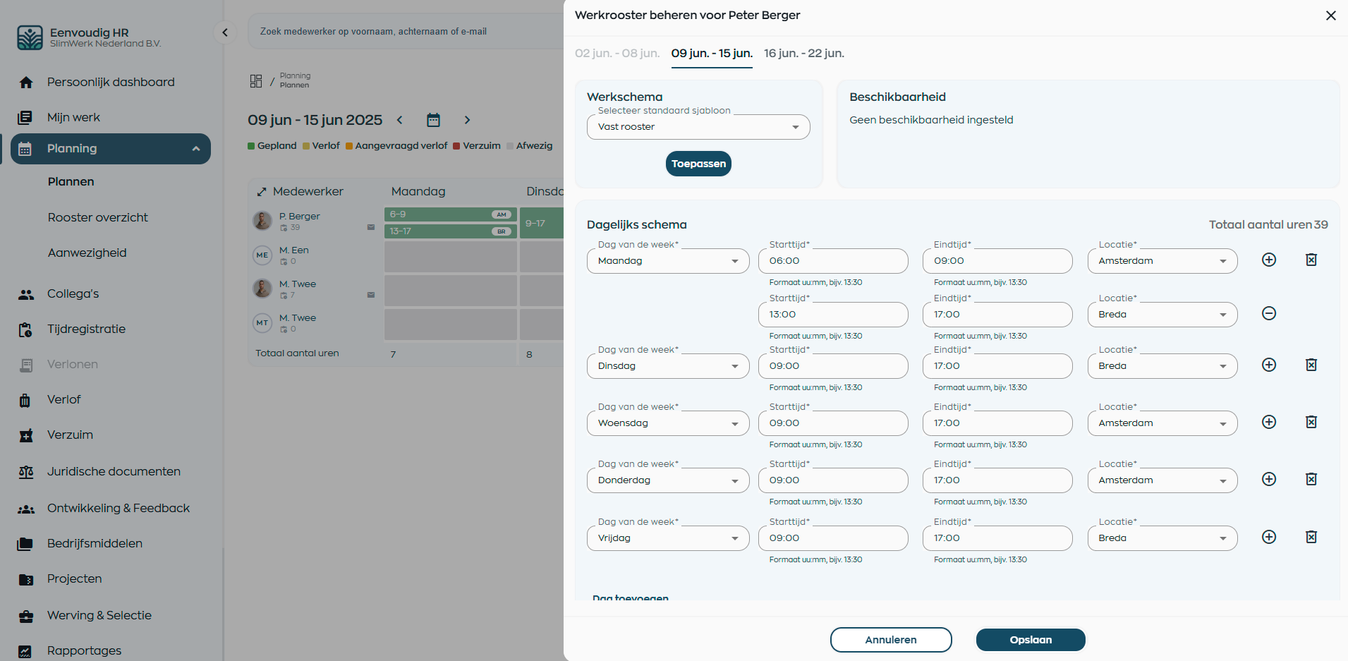 Werkrooster en shifts plannen met sjablonen
