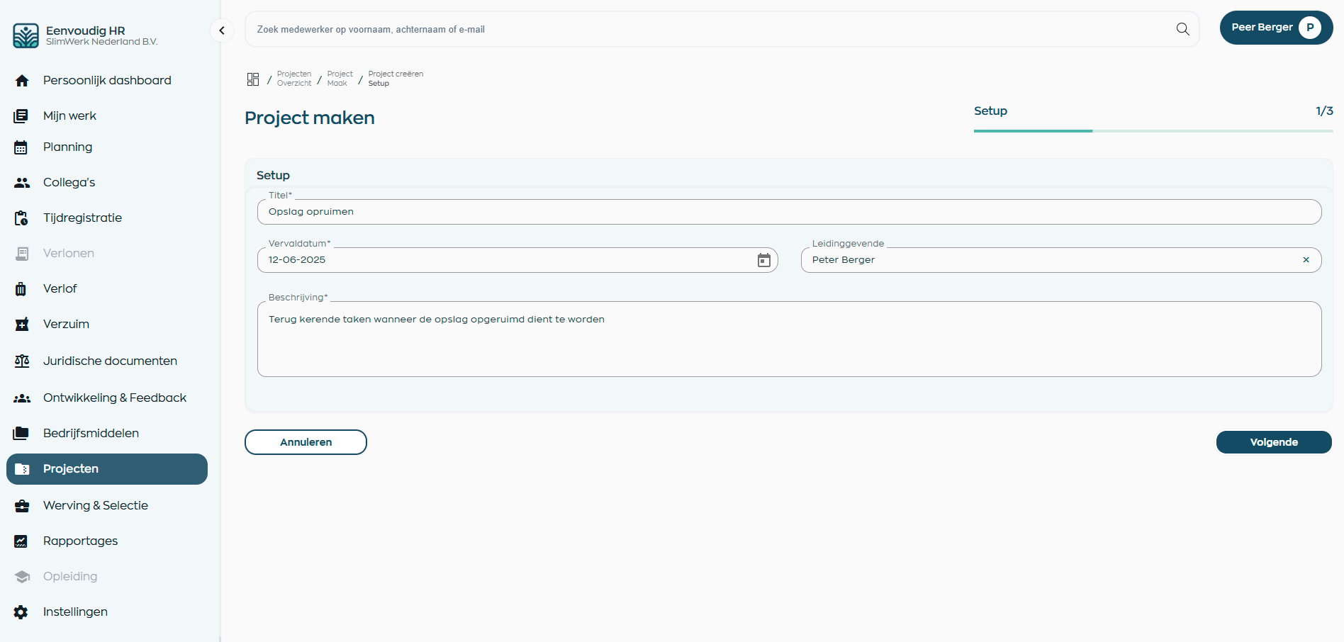 Nieuw project aanmaken met vervaldatum en taken