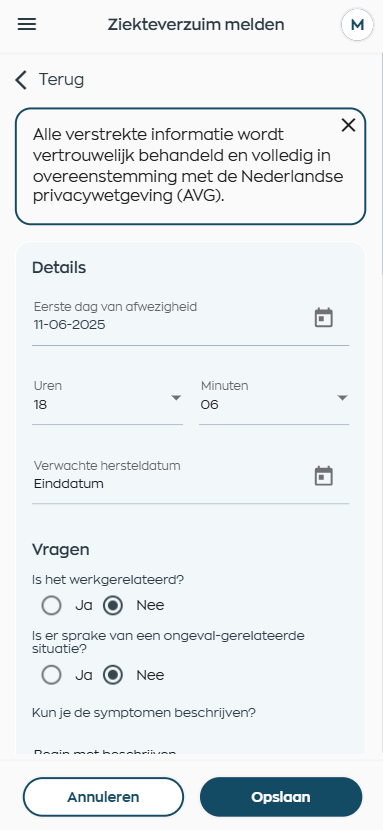 Mobiele ziekmelding via de app